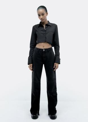 Zara джинсы карго trf с разрезами внизу, прямые брюки, брюки