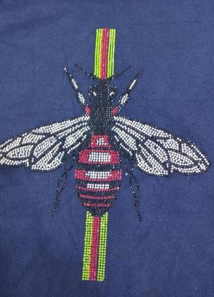 Кофта gucci синий пчела стразы свитер длинный рукав5 фото