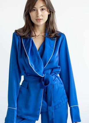 Estelle 30040 домашний костюм для женщин в пижамном стиле свободный крой синий электрик шелк