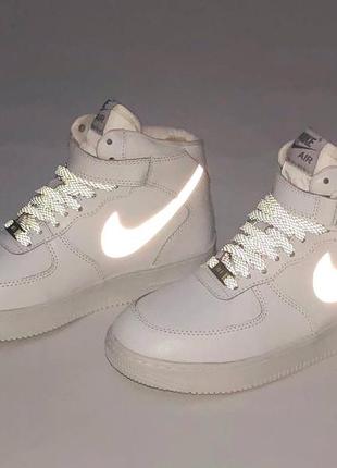 Зимние женские кроссовки nike air force 1 white reflective (мех) 38-4110 фото