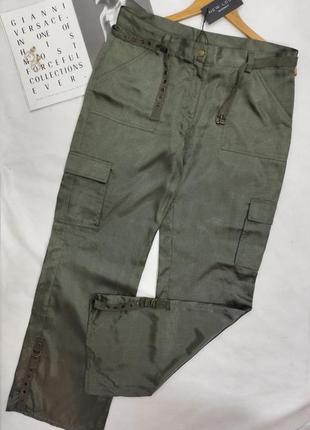 Брюки штаны карго карманы сатин ремень хаки зеленый new look2 фото