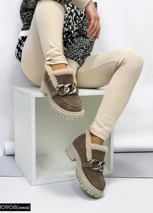 Ботинки высокие лоферы женские натуральная кожа/замша4 фото