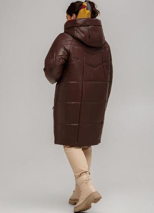 Зимнее стильное пальто гамбург с двусторонней молнией батал 50-60 размеры разные цвета шоколад5 фото