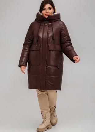 Зимнее стильное пальто гамбург с двусторонней молнией батал 50-60 размеры разные цвета шоколад4 фото