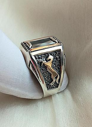 Лошадь перстень серебряный с золотом вес 10 грамм