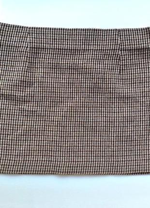 Шерстяная мини-юбка в клетку zara, мини-юбка в гусиную лапку зимняя на средней талии4 фото