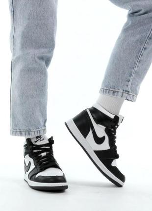 Зимние мужские кроссовки nike air jordan 1 winter black white (мех) 40-41-42-43-44-452 фото