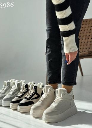 Жіночі кросівки зимові черевики бежеві еко шкіра8 фото