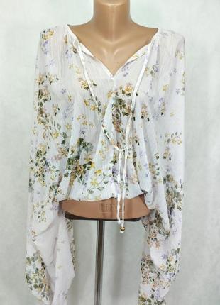 Блузка оригинальный крой рукава цветочный принт на завязках oasis3 фото