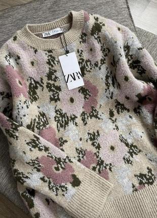 Хітовий невловимий светр кофта свитер джемпер туніка туніка в квітах цветах s m zara7 фото