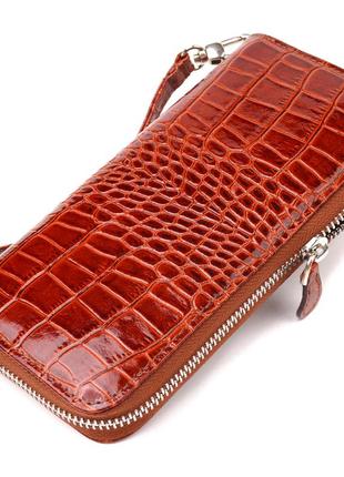 Гарний гаманець для жінок із натуральної фактурної шкіри під крокодила canpellini 21620 коричневий