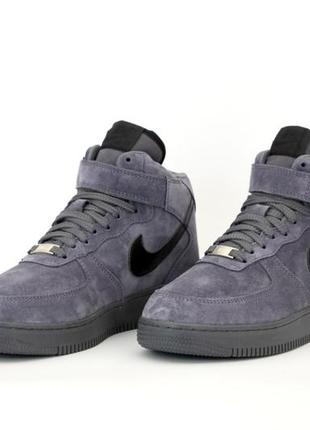 Зимние мужские кроссовки nike air force 1 winter grey black (мех) 40-41-42-43-44-455 фото