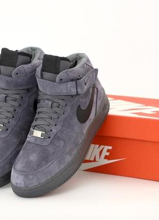 Зимние мужские кроссовки nike air force 1 winter grey black (мех) 40-41-42-43-44-45