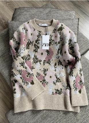 Хітовий невловимий светр кофта свитер джемпер туніка туніка в квітах цветах s m zara4 фото