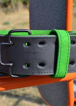 Пояс для важкої атлетики madmax mfb-302 quick release belt  шкіряний black/green xxl4 фото