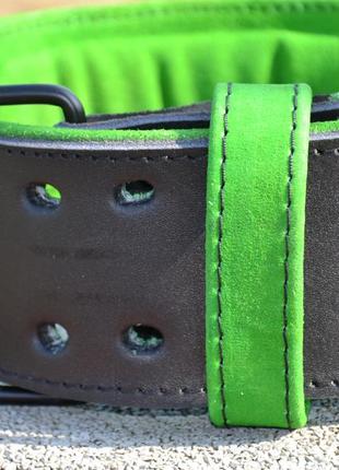 Пояс для важкої атлетики madmax mfb-302 quick release belt  шкіряний black/green xl7 фото