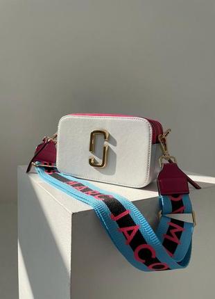 Женская сумка  marc jacobs the snapshot white/pink   экокожа, логотип металлический