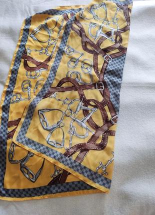 Шелковый платок с принтом в узоре шарф желто-серый2 фото