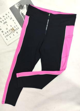 Лосины dkny брендированная молния черный розовый карманы для спорта dkny