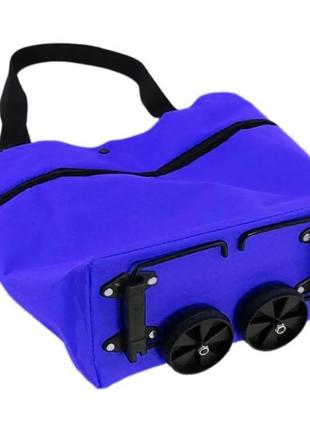 Универсальная складная тележка-сумка для покупок на колесиках синий3 фото