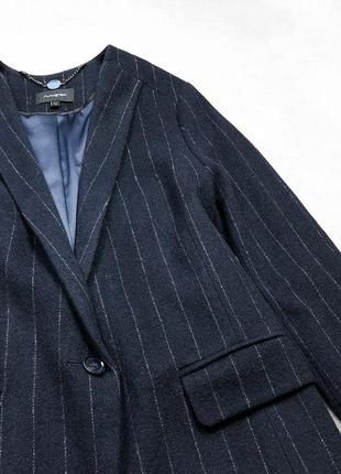 Роскошное шерстяное пальто autograph миди длины темно-синего цвета dark navy в полоску3 фото