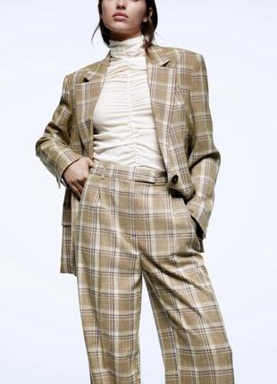 Zara брючный костюм в клетку в мужском стиле оверсайз, маскулинный пиджак и брюки