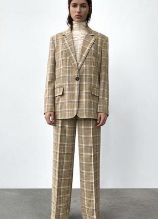 Zara брючный костюм в клетку в мужском стиле оверсайз, маскулинный пиджак и брюки