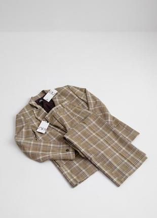 Zara брючный костюм в клетку в мужском стиле оверсайз, маскулинный пиджак и брюки