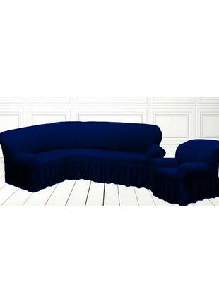 Безразмерные чехлы на угловые диваны кресло с оборкой жатка, покрывала на угловой диван турецкий фиолетовый9 фото