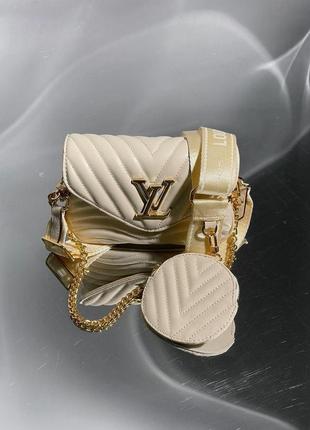 Женская сумка   louis vuitton wave multi pochette cream/gold   экокожа8 фото