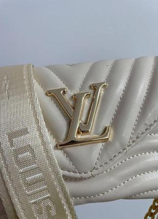 Женская сумка   louis vuitton wave multi pochette cream/gold   экокожа9 фото