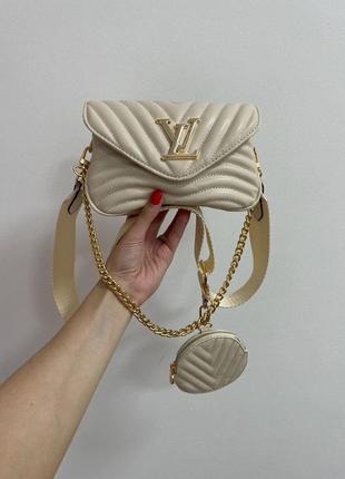 Женская сумка   louis vuitton wave multi pochette cream/gold   экокожа3 фото