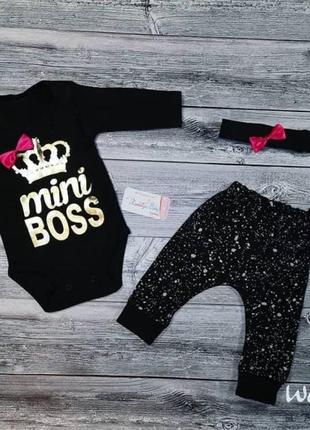 Хит продажа! крутой комплект: боди + штанишки + повязка mini boss