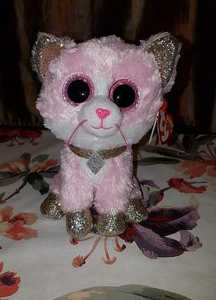 Ty beanie boos кошка, котенок с ошейником fiona 15 см