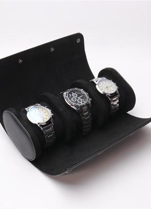 Бокс, шкатулка, футляр для часов на 3 отделения. черный