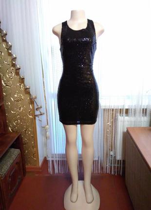 М- l блестящее черное вечернее мини платье imogen с открытой спинкой8 фото