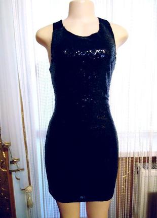 М- l блестящее черное вечернее мини платье imogen с открытой спинкой7 фото