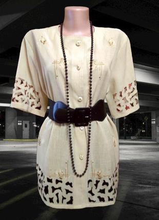 2xl-6xl эффектная бежевая блуза bing с вышивкой и ажурными деталями, большой размер пог-66 см1 фото