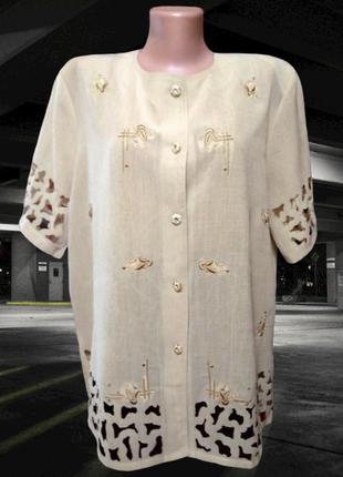 2xl-6xl эффектная бежевая блуза bing с вышивкой и ажурными деталями, большой размер пог-66 см8 фото