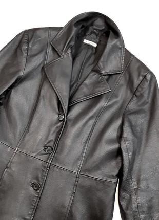 S-m кожаное классическое черное полупальто clockhouse, 100% кожа, длинная куртка2 фото