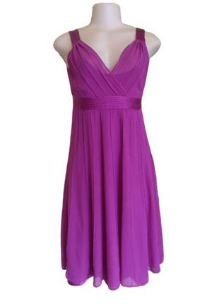 Xs-s сиреневое платье hobbs из натурального шелка с вышивкой бисером, б-у вечернее платье.