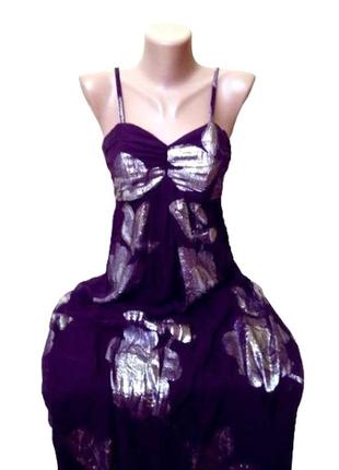 Xs-s шикарное натуральное шелковое платье holly willoughby, принт серебряные цветы1 фото