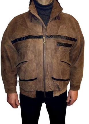 L-xl винтаж кожаный бомбер leonardo, б-у утепленная мужская куртка на тонком синтепоне