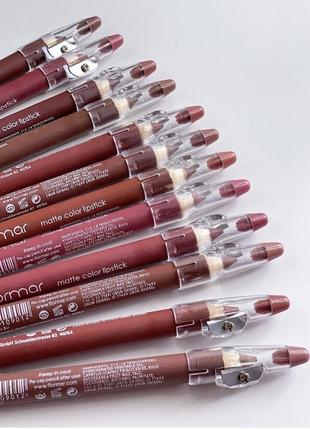 Набір нюдових контурних олівців для губ flormar зі стругачкою waterproof lipstick pencils 12 шт.1 фото