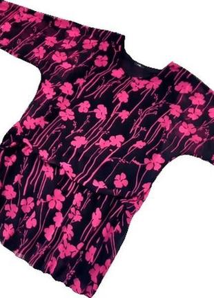 2xl-4xl шифоновое черное платье, принт фуксия цветы, рукав как кимоно, в 1 экз.5 фото
