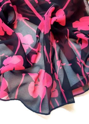 2xl-4xl шифоновое черное платье, принт фуксия цветы, рукав как кимоно, в 1 экз.9 фото