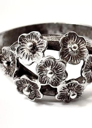 Кольцо ссср 7 цветочков, серебро 925 пр, винтажный женский перстень4 фото