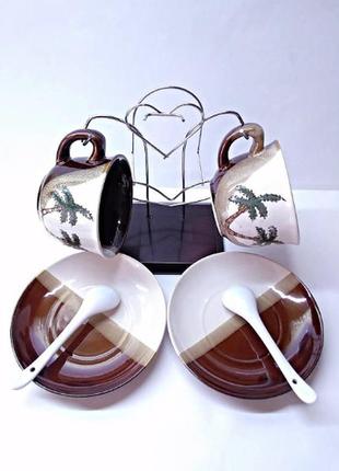 Керамический набор для кофе, или чая на, шикарный б-у набор подставке2 фото