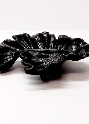 Черная вазочка ссср лист винограда, идеальная советская металлическая пепельница литье4 фото