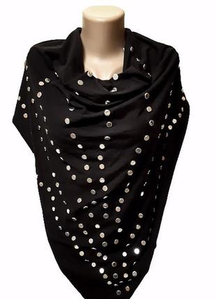 Эффектный платок с серебристыми бусинами, б-у натуральный черный трикотаж, шаль, хустка2 фото